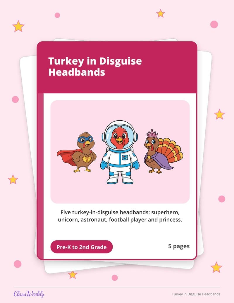 Turkey in Disguise Headbands - 2nd Grade Holiday Activities printable preview