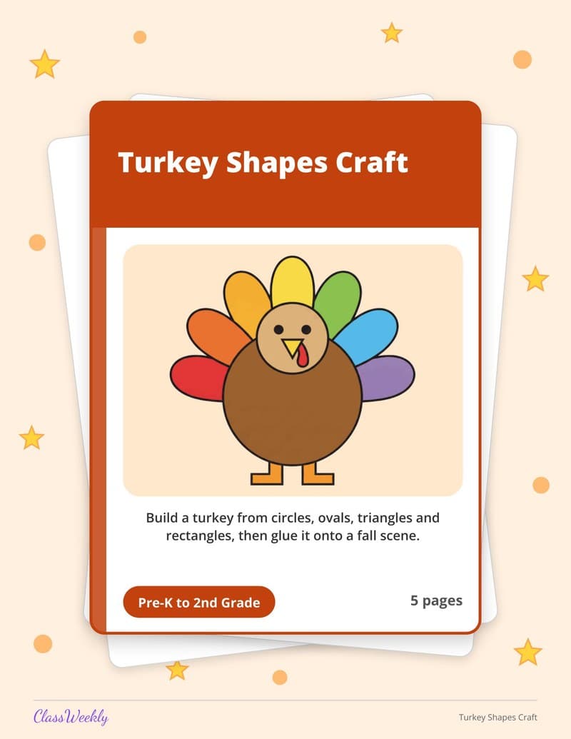 Turkey Shapes Craft - Kindergarten Holiday Activities printable preview