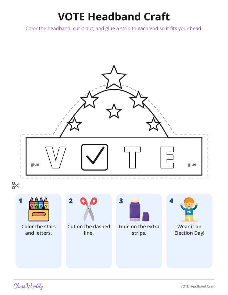 VOTE Headband Craft - Kindergarten Holiday Activities printable preview