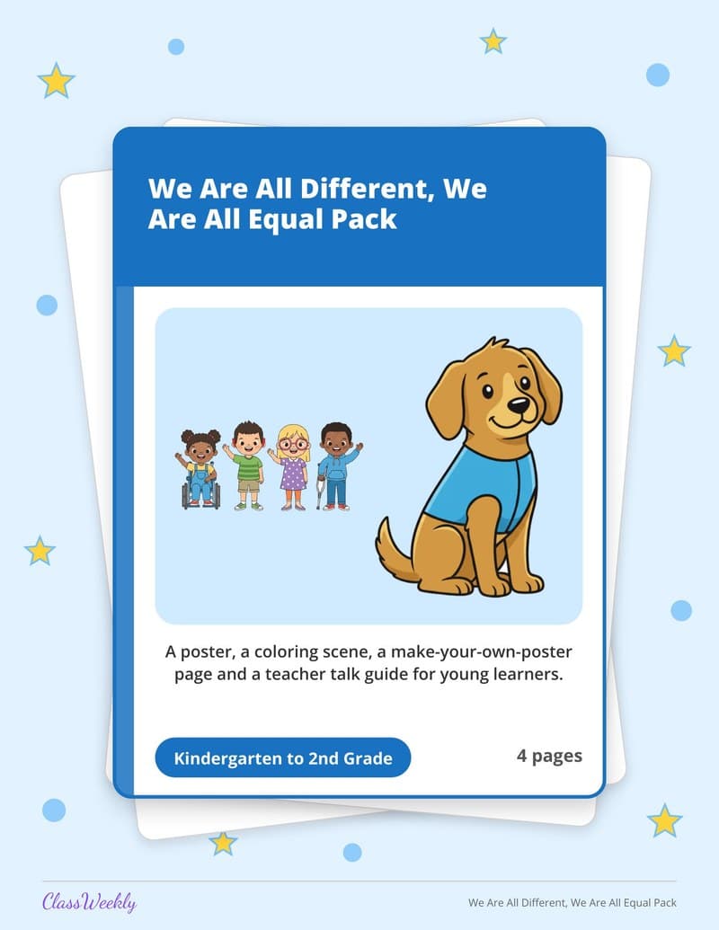 We Are All Different, We Are All Equal Pack - Kindergarten Holiday Activities printable preview