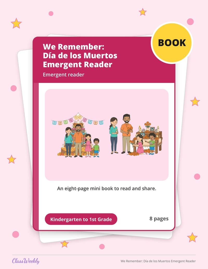 We Remember: Día de los Muertos Emergent Reader - Kindergarten Holiday Activities printable preview