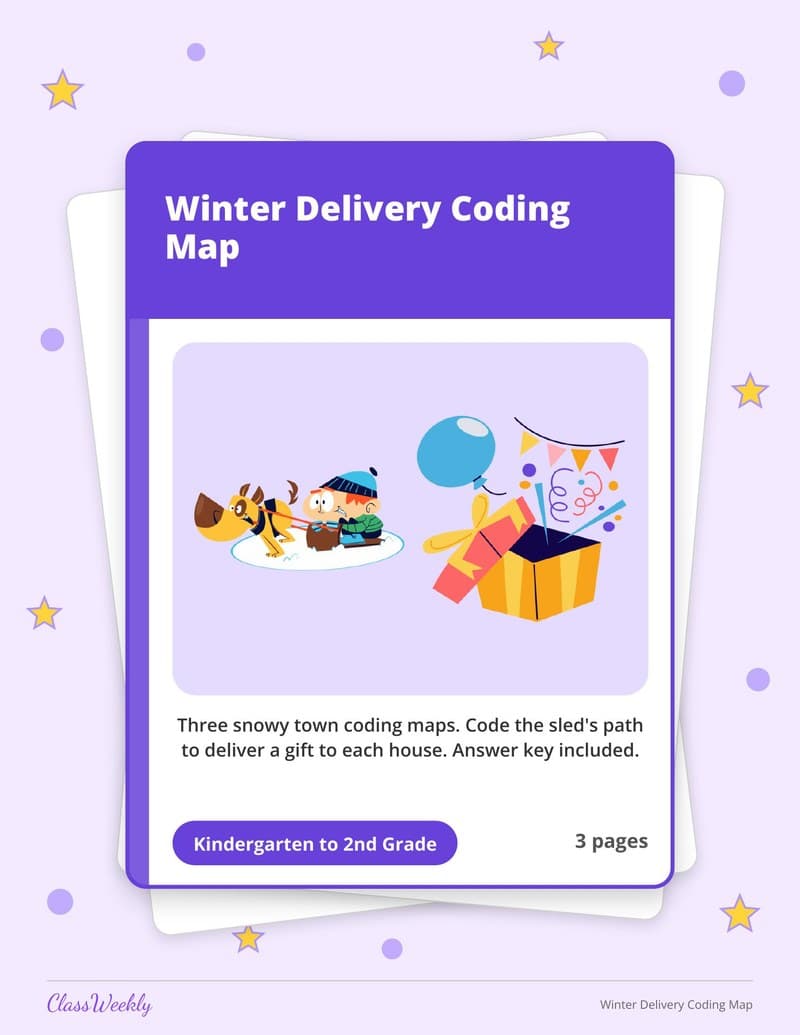 Winter Delivery Coding Map - Kindergarten Holiday Activities printable preview