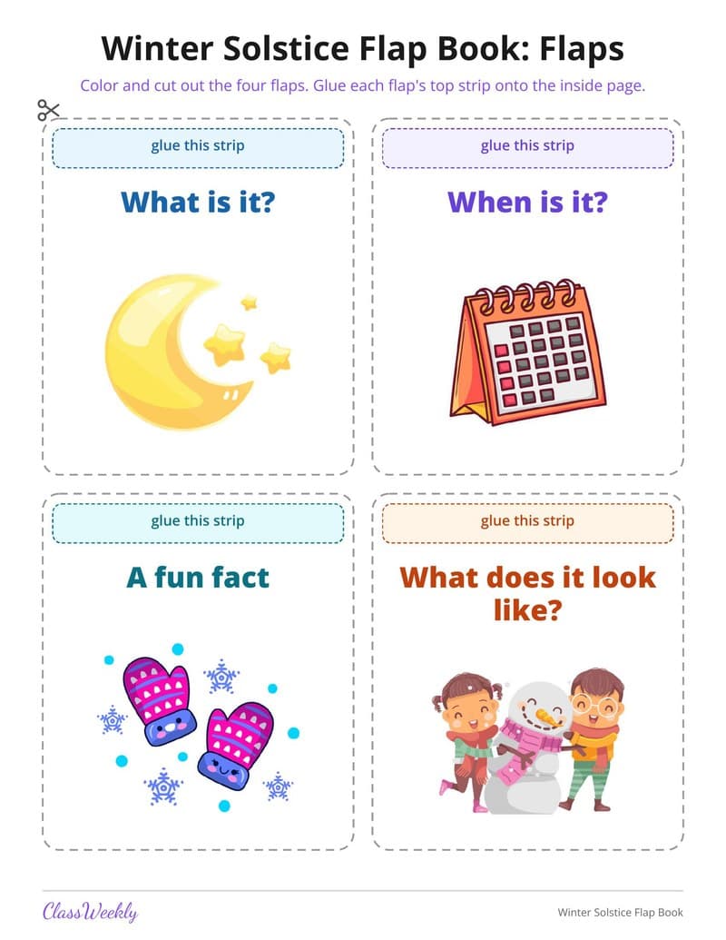 Winter Solstice Flap Book - Kindergarten Holiday Activities printable preview