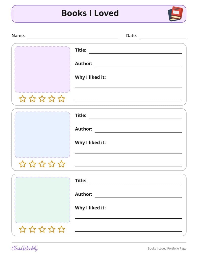 Books I Loved Portfolio Page - 1st Grade Homeschool Planning worksheet preview