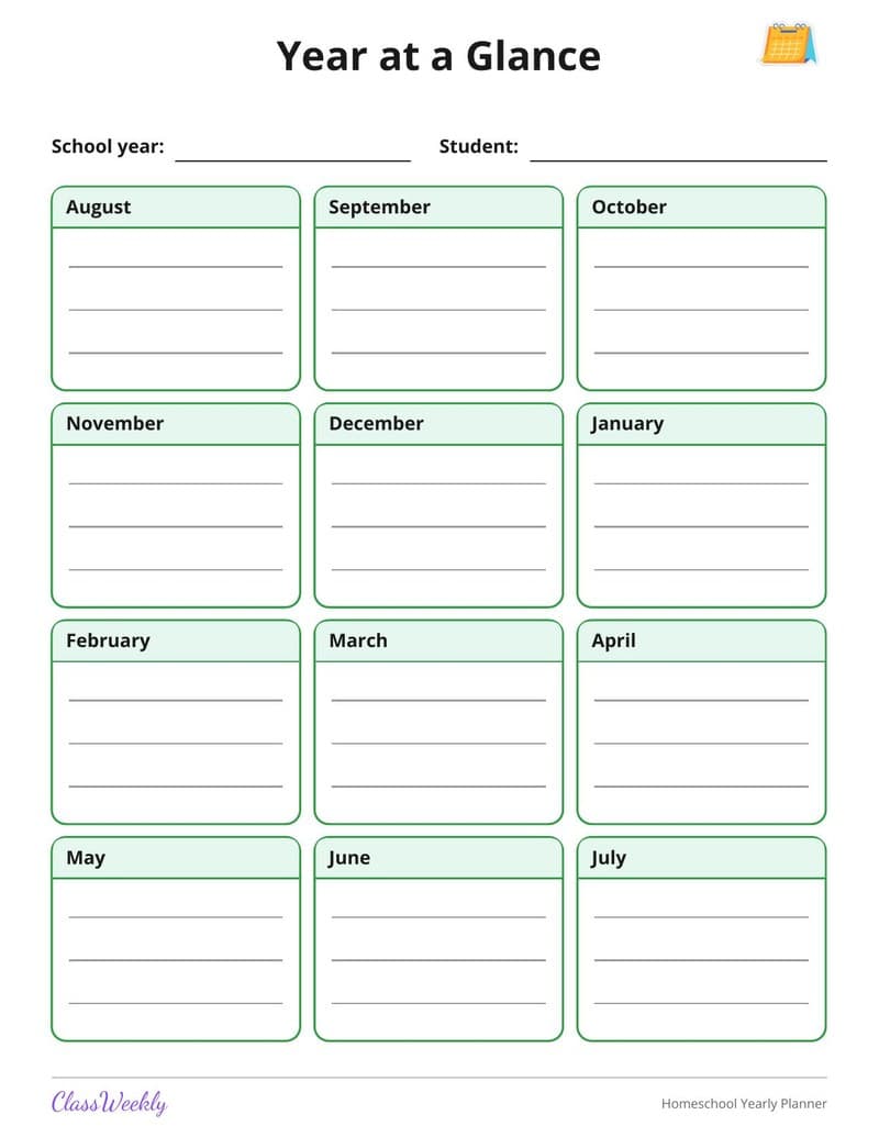 Homeschool Yearly Planner - Kindergarten Homeschool Planning worksheet preview