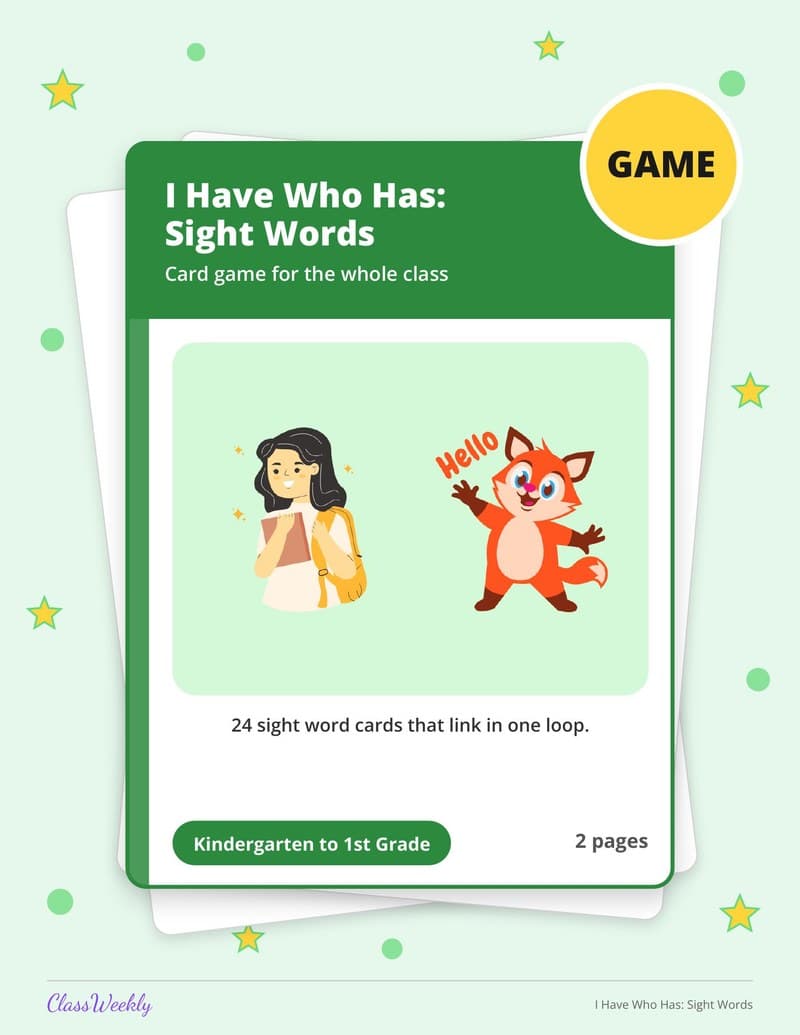 I Have Who Has: Sight Words - Kindergarten Learning Games printable preview