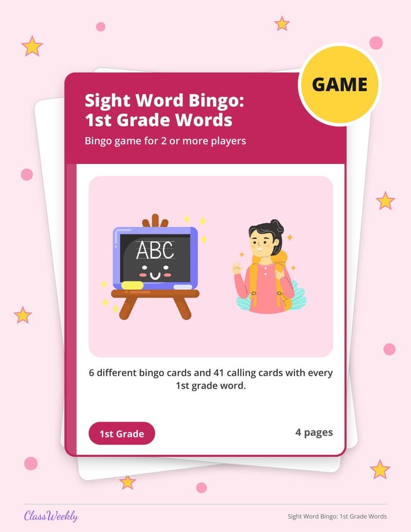 Sight Word Bingo: 1st Grade Words - Kindergarten Learning Games printable preview