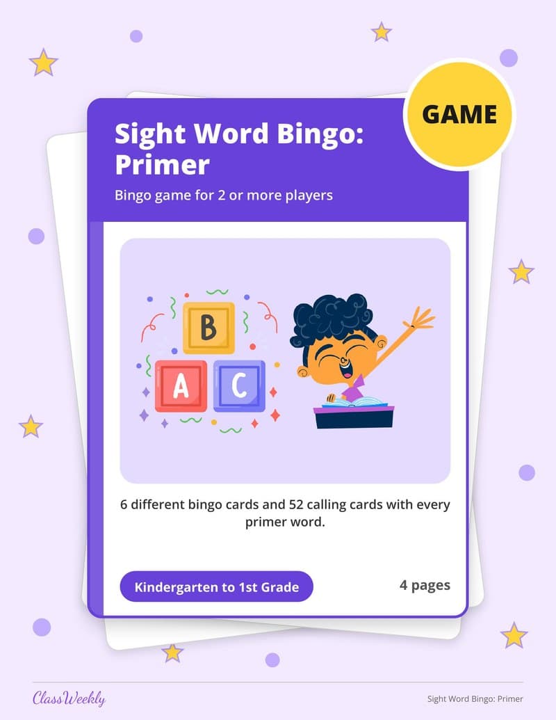 Sight Word Bingo: Primer - Kindergarten Learning Games printable preview