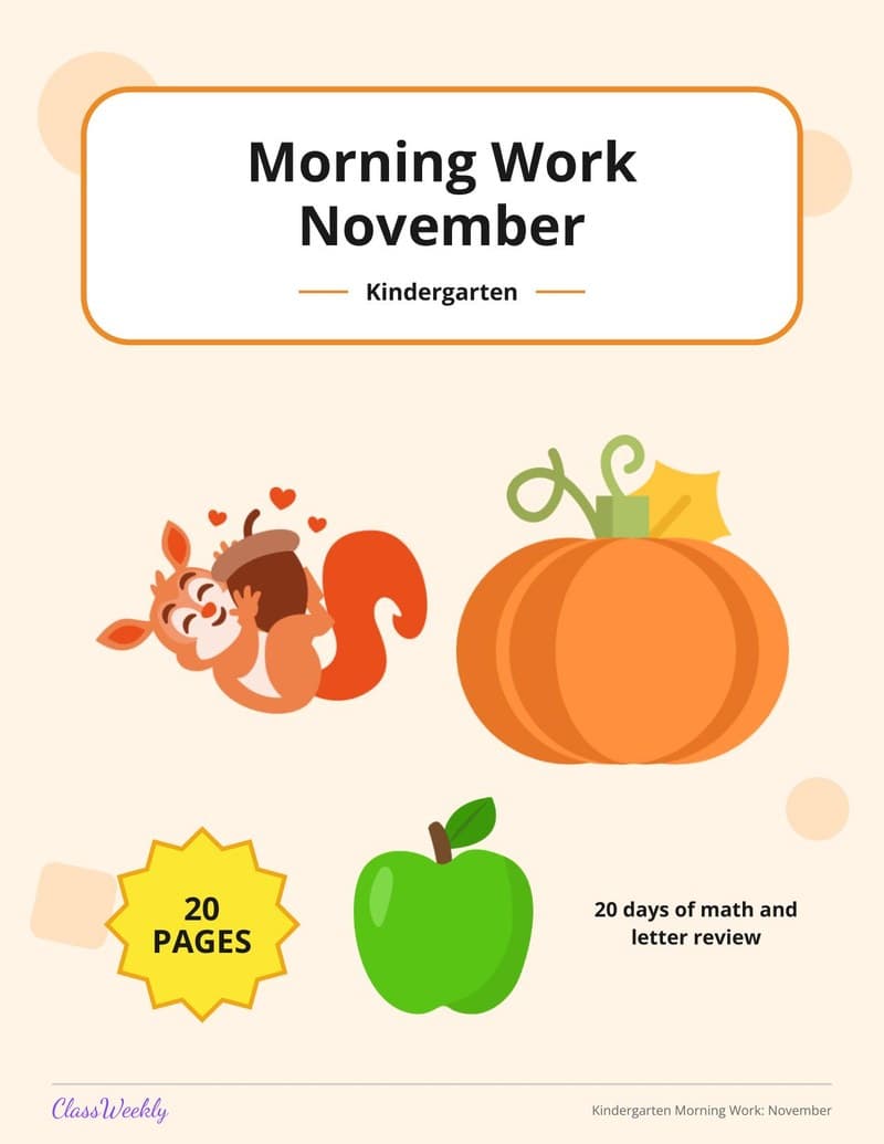 Kindergarten Morning Work: November - Kindergarten Morning Work worksheet preview