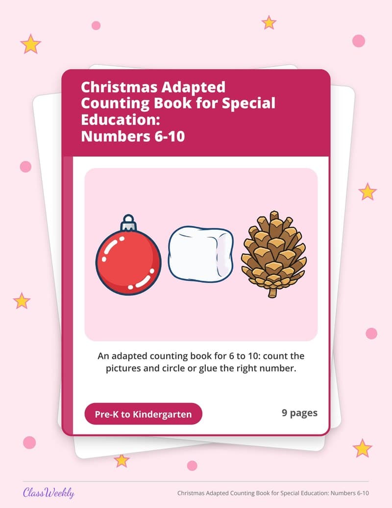 Christmas Adapted Counting Book for Special Education: Numbers 6-10 - Kindergarten Numbers printable preview