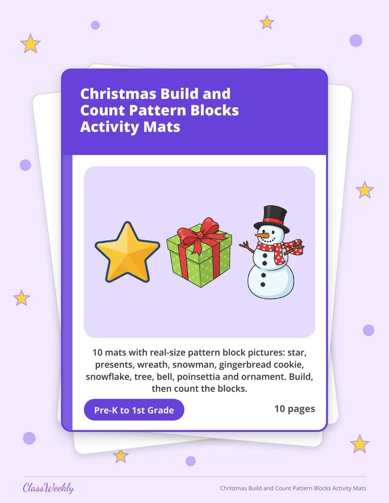 Christmas Build and Count Pattern Blocks Activity Mats - Kindergarten Numbers printable preview