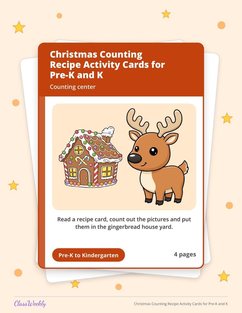 Christmas Counting Recipe Activity Cards for Pre-K and K - Kindergarten Numbers printable preview