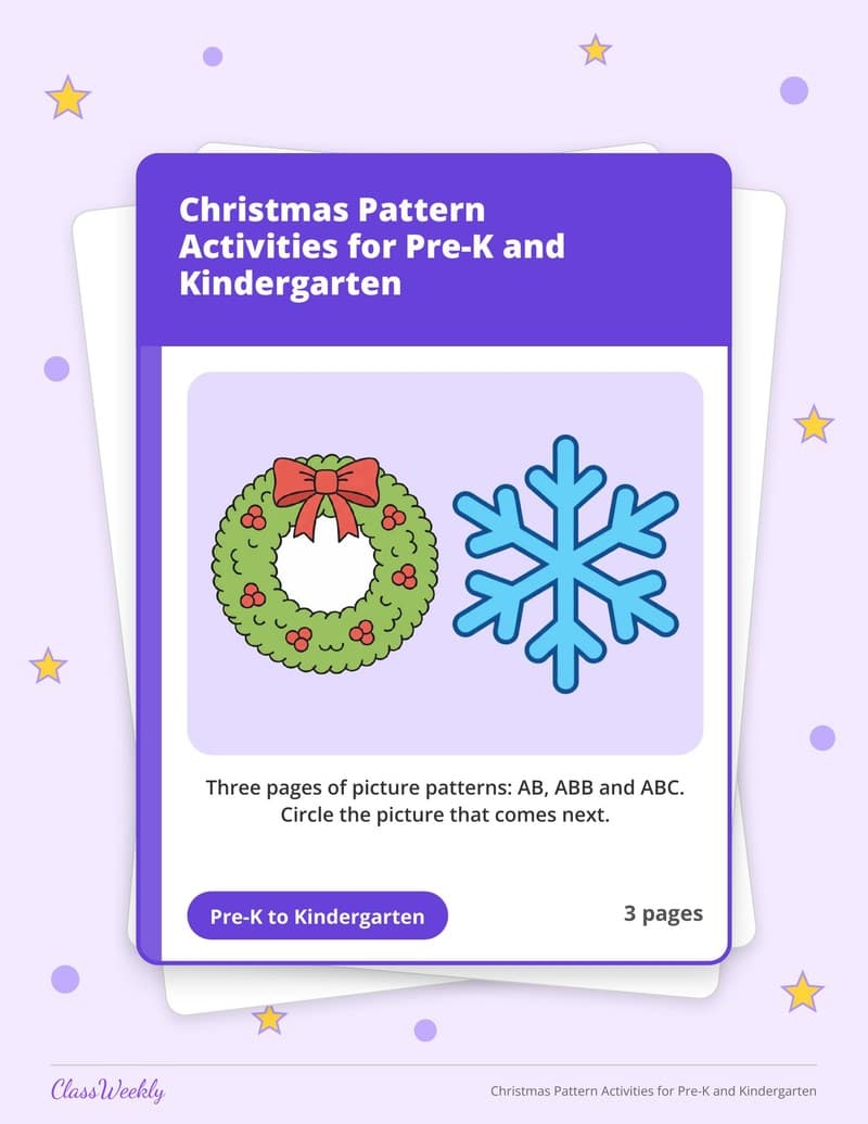 Christmas Pattern Activities for Pre-K and Kindergarten - Kindergarten Numbers printable preview