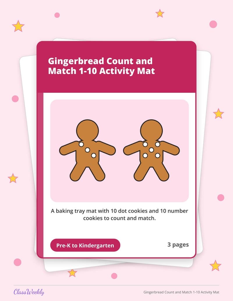 Gingerbread Count and Match 1-10 Activity Mat - Kindergarten Numbers printable preview