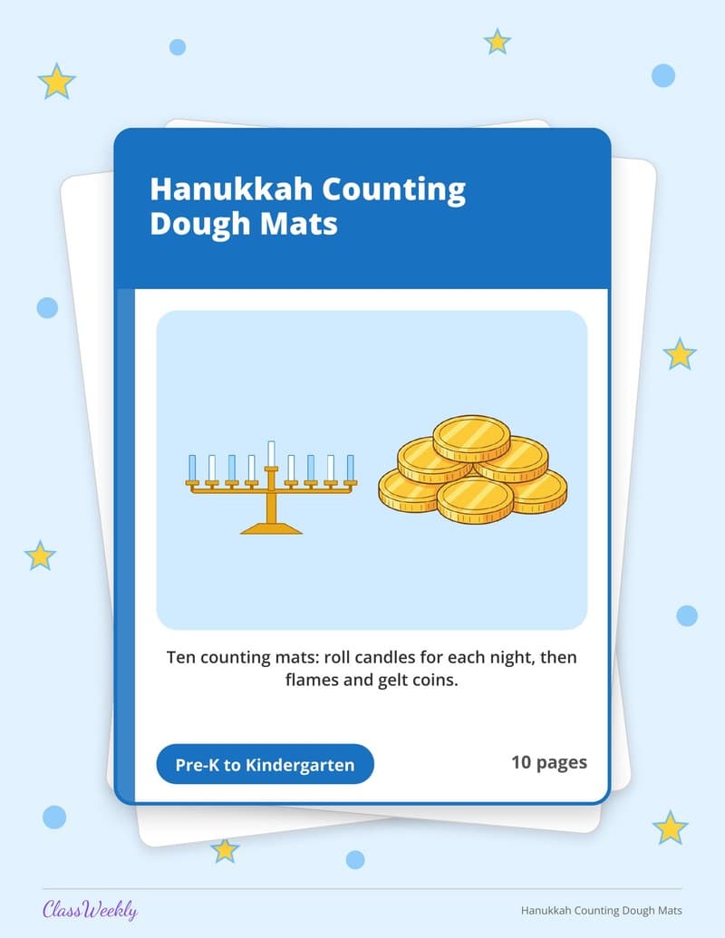Hanukkah Counting Dough Mats - Kindergarten Numbers printable preview