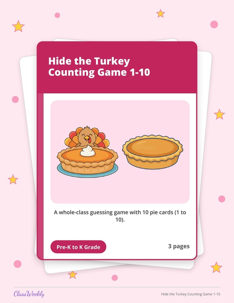 Hide the Turkey Counting Game 1-10 - Kindergarten Numbers printable preview