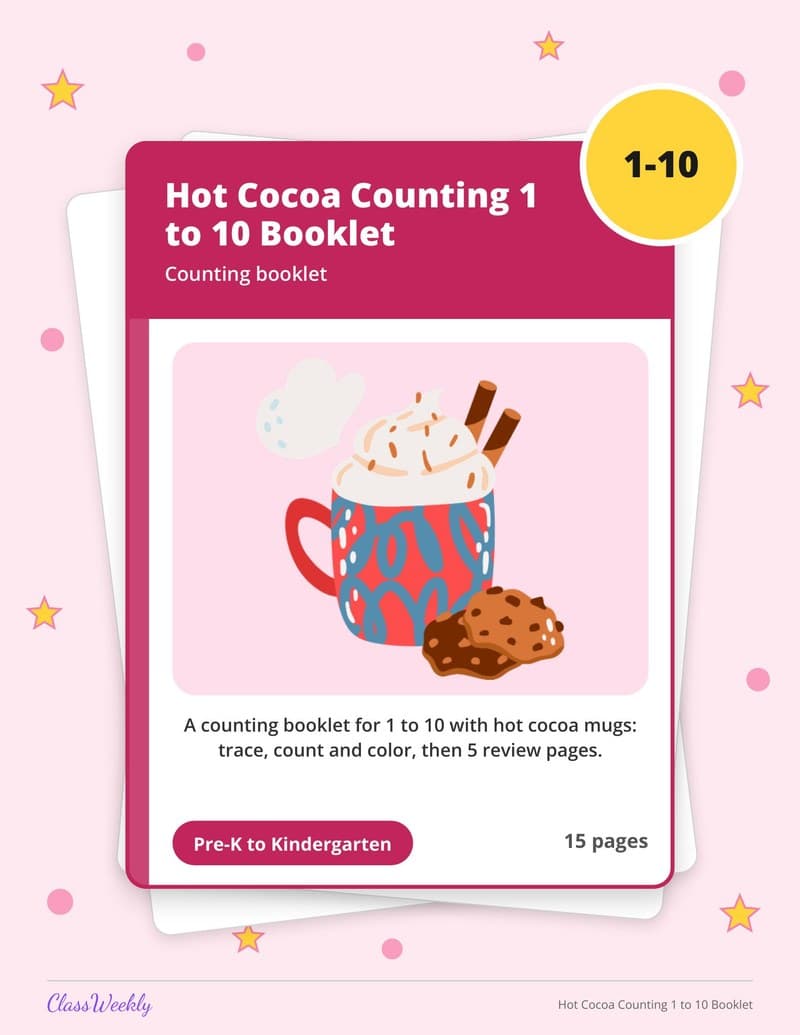 Hot Cocoa Counting 1 to 10 Booklet - Kindergarten Numbers printable preview