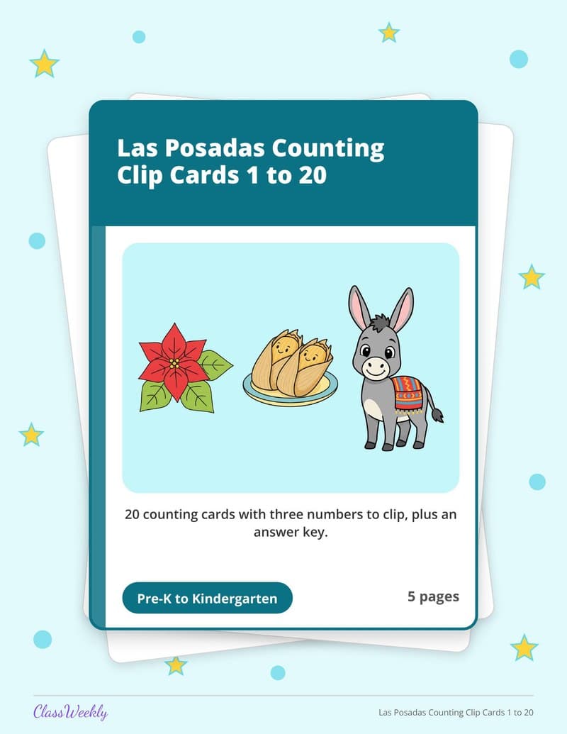 Las Posadas Counting Clip Cards 1 to 20 - Kindergarten Numbers printable preview