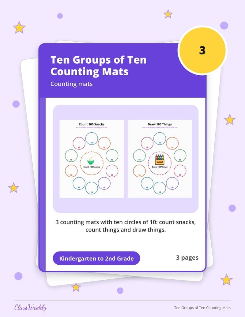 Ten Groups of Ten Counting Mats - 2nd Grade Numbers printable preview