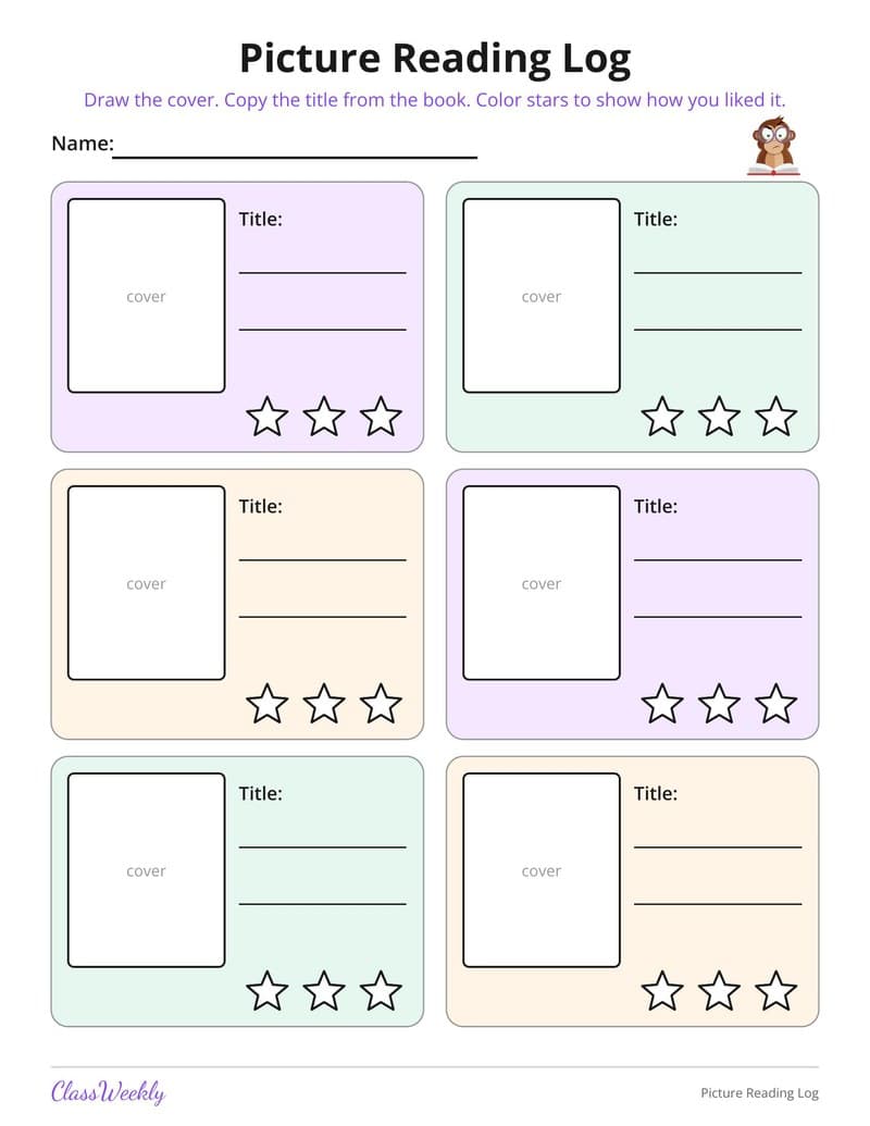 Picture Reading Log - Kindergarten Reading Logs printable preview