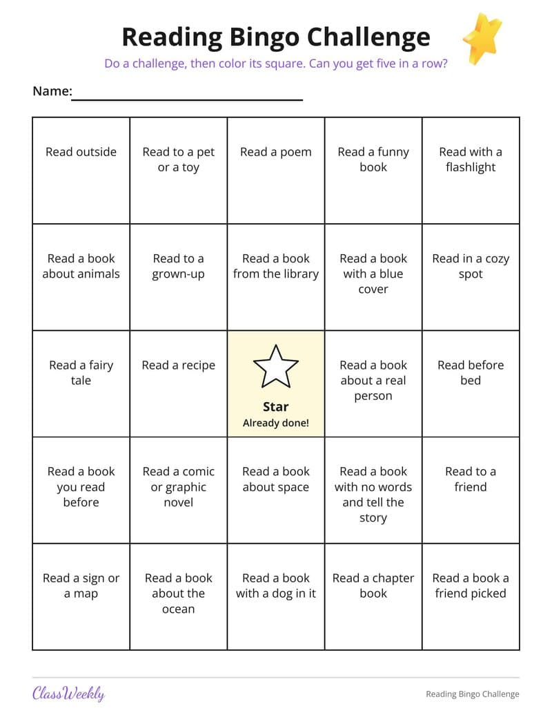 Reading Bingo Challenge - Kindergarten Reading Logs printable preview