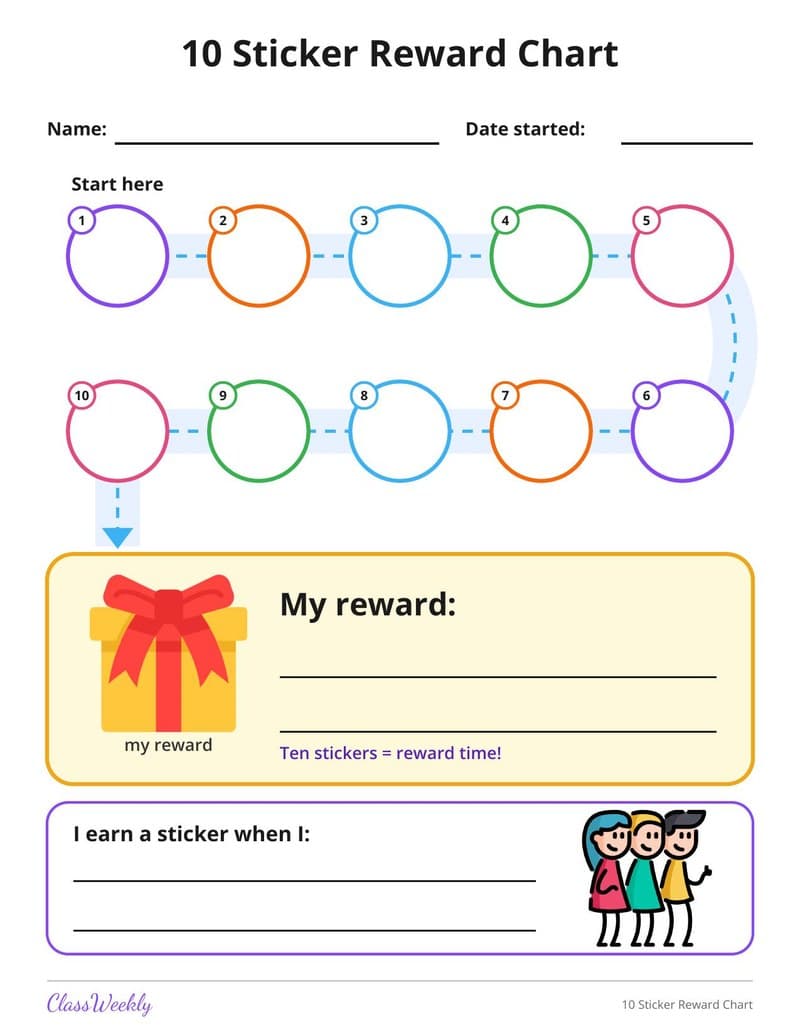 10 Sticker Reward Chart - Kindergarten Reward and Behavior Charts worksheet preview