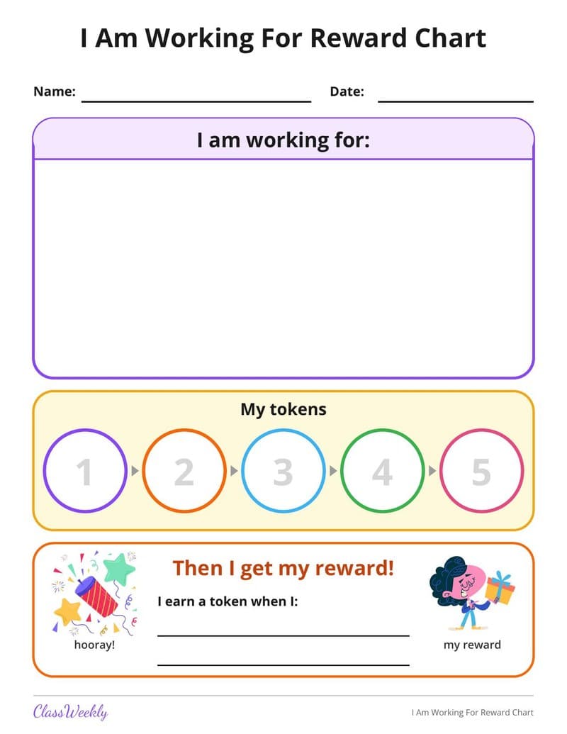 I Am Working For Reward Chart - Kindergarten Reward and Behavior Charts worksheet preview