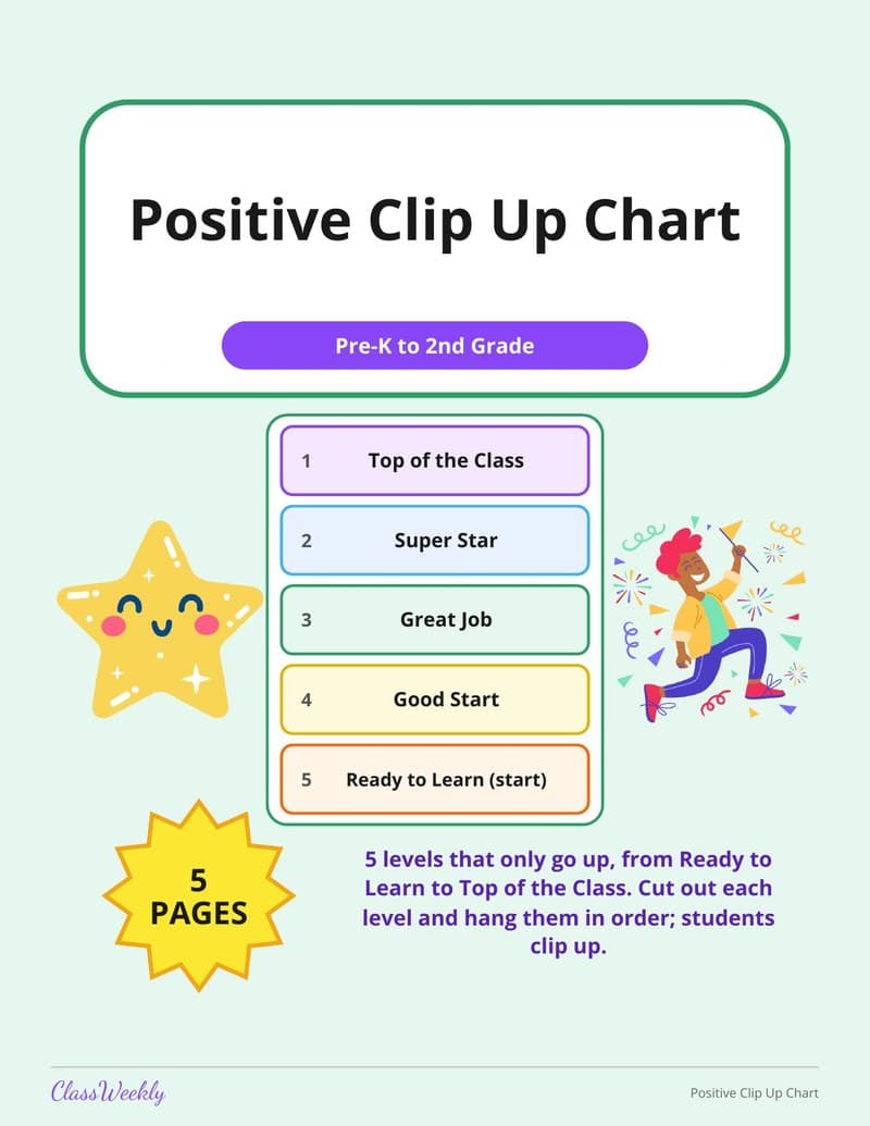 Positive Clip Up Chart - Kindergarten Reward and Behavior Charts worksheet preview