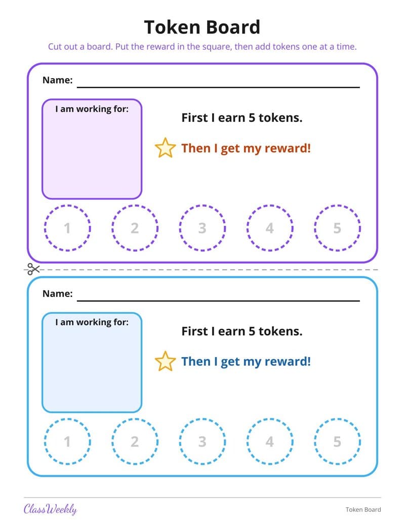 Token Board - Kindergarten Reward and Behavior Charts printable preview