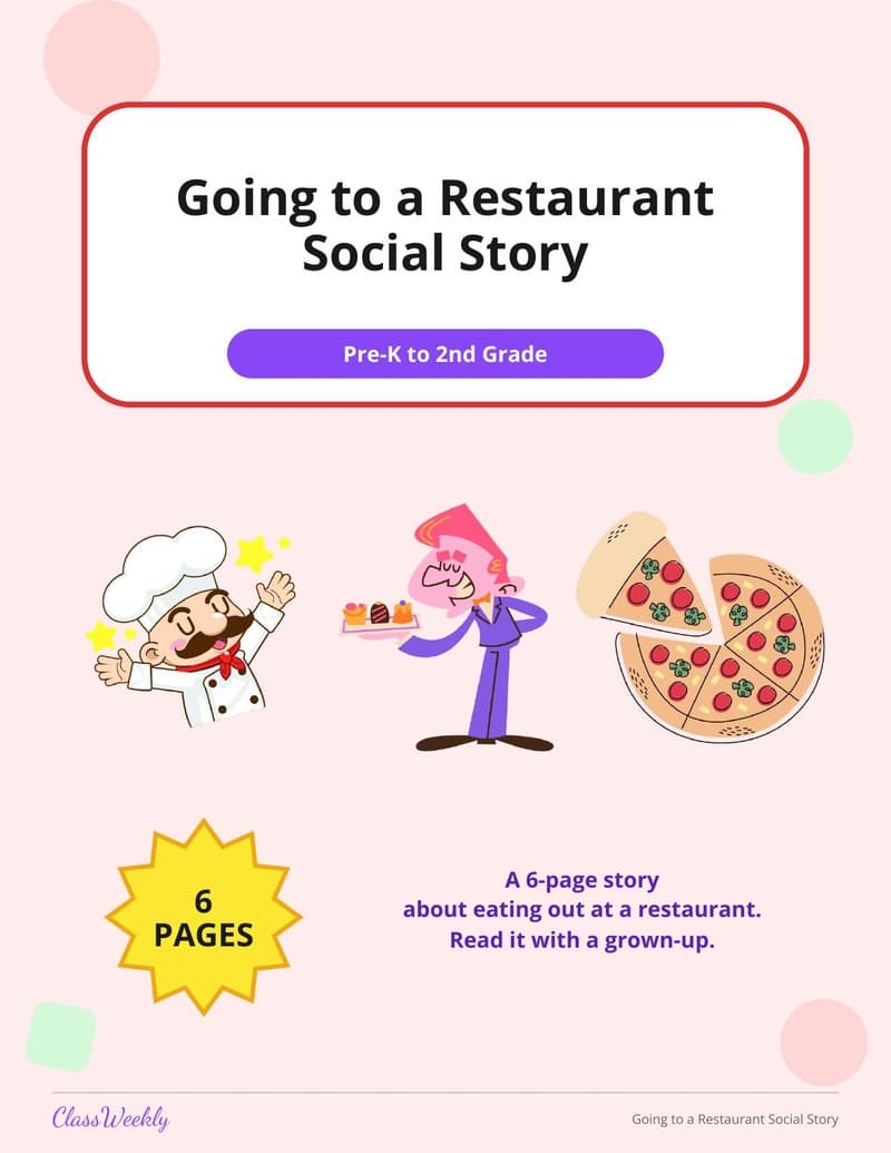 Going to a Restaurant Social Story - Kindergarten Social Stories worksheet preview