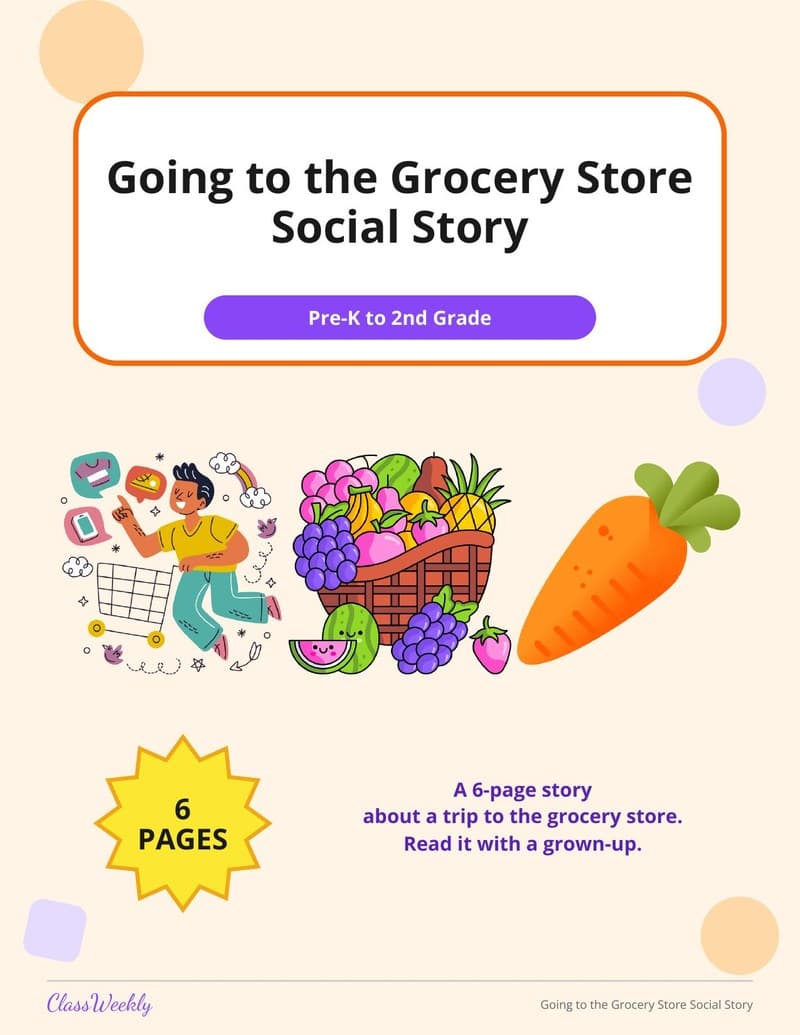 Going to the Grocery Store Social Story - Kindergarten Social Stories worksheet preview