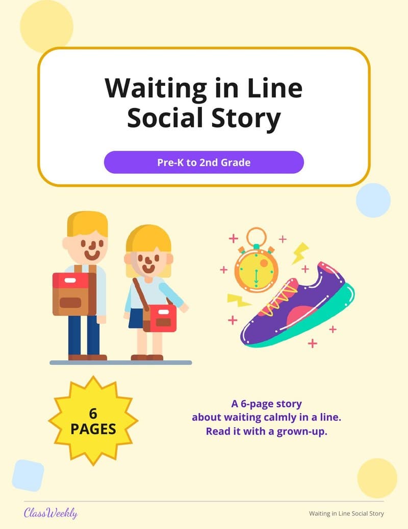 Waiting in Line Social Story - Kindergarten Social Stories worksheet preview