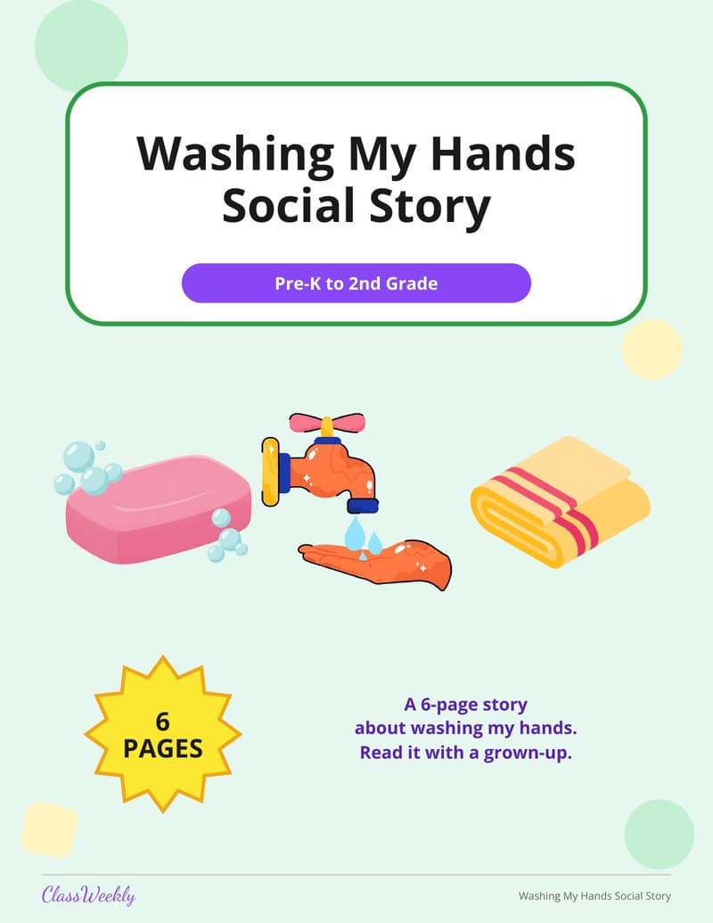 Washing My Hands Social Story - Kindergarten Social Stories printable preview