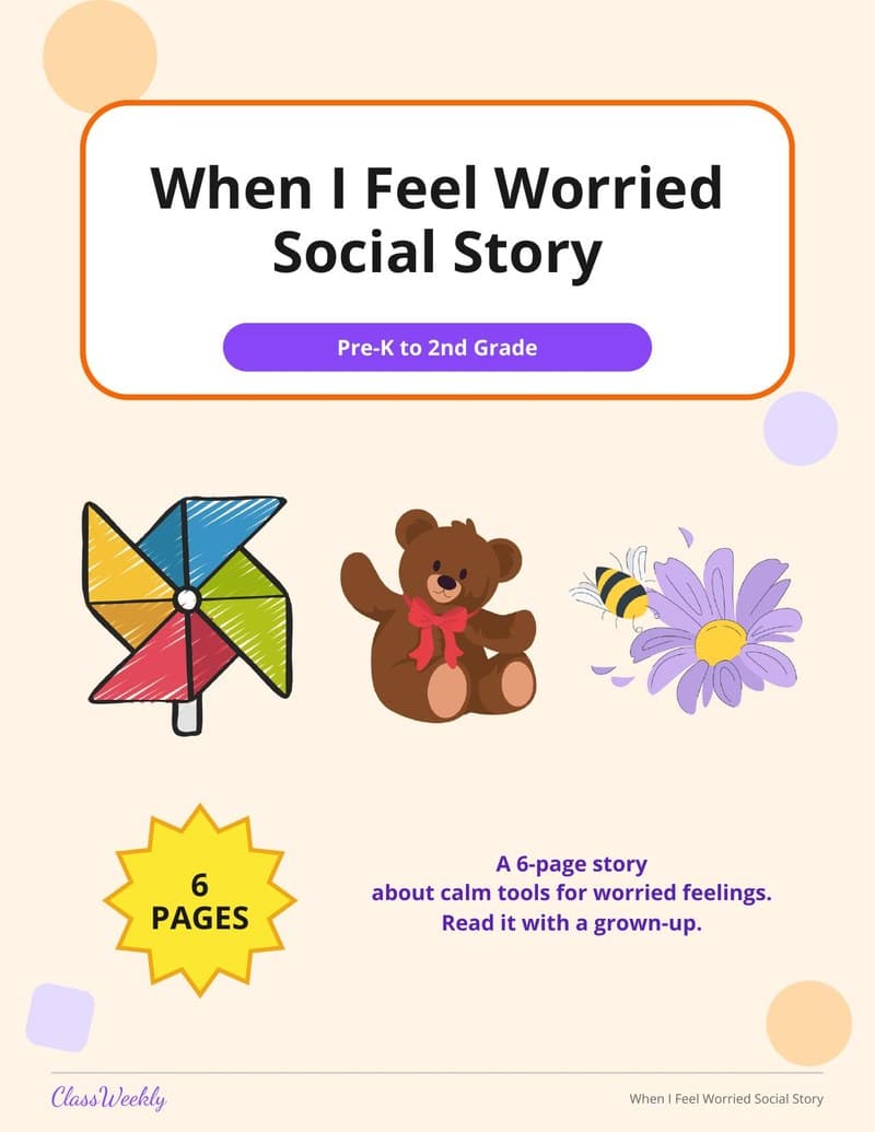 When I Feel Worried Social Story - Kindergarten Social Stories worksheet preview