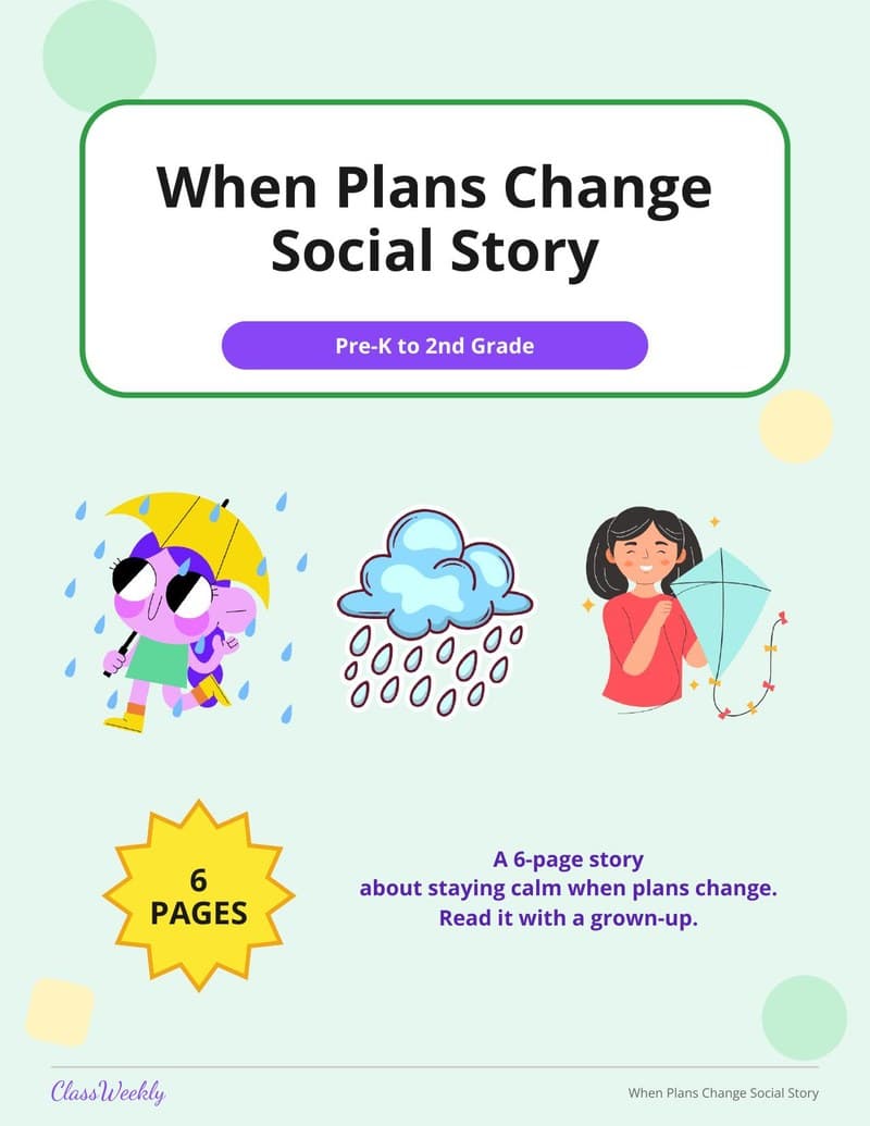 When Plans Change Social Story - Kindergarten Social Stories worksheet preview