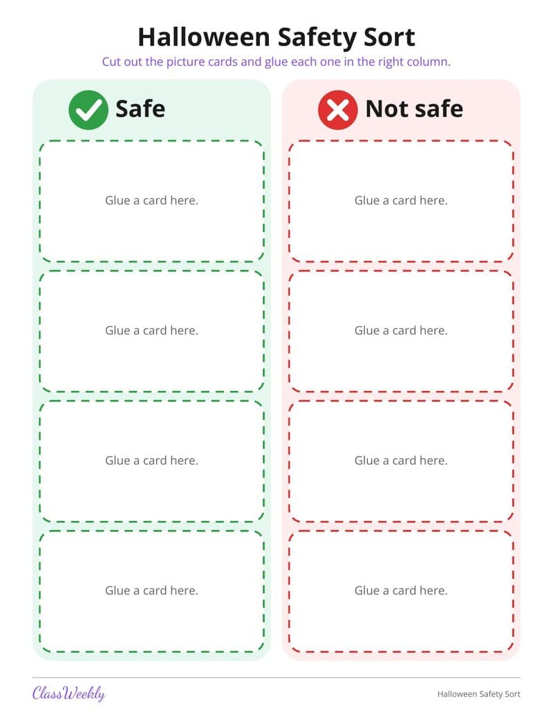 Halloween Safety Sort: Safe or Not Safe - Kindergarten Speech & Language worksheet preview