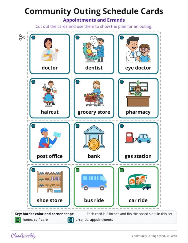 Community Outing Schedule Cards - 2nd Grade Visual Schedules printable preview