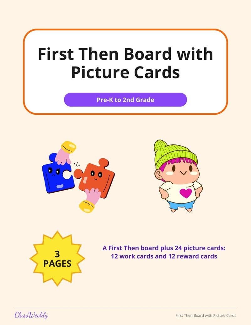 First Then Board with Picture Cards - 1st Grade Visual Schedules worksheet preview
