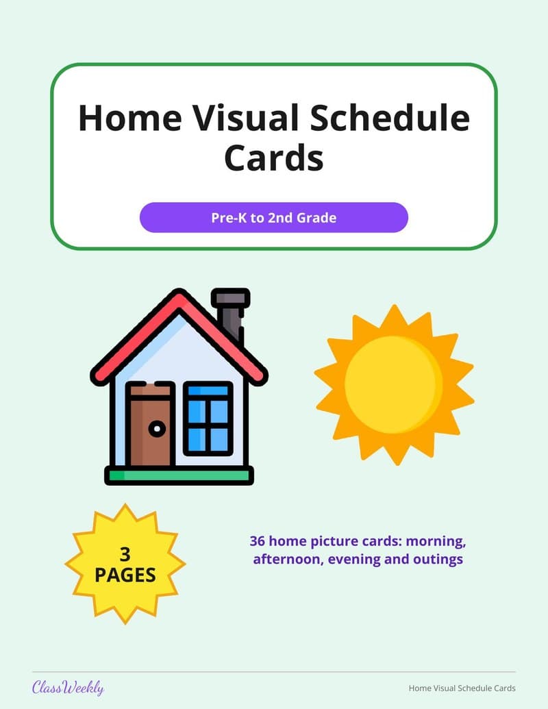 Home Visual Schedule Cards - 1st Grade Visual Schedules worksheet preview