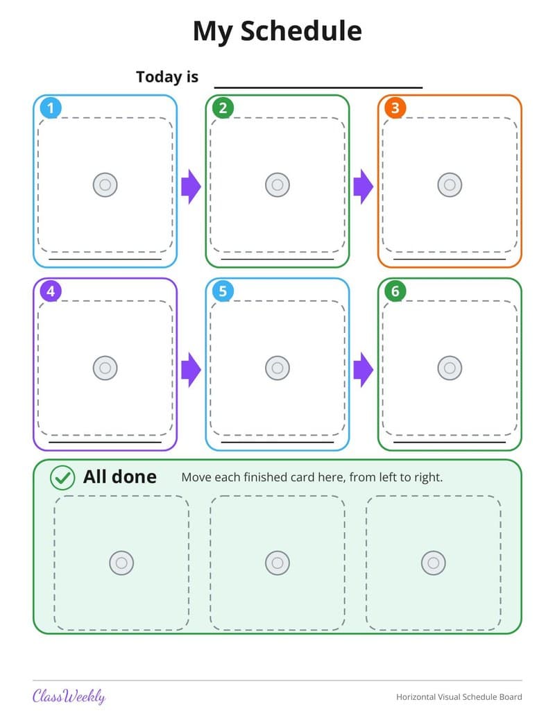 Horizontal Visual Schedule Board - 2nd Grade Visual Schedules printable preview