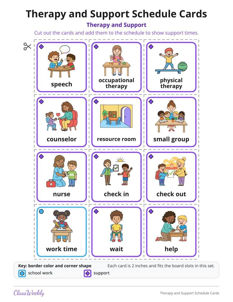 Therapy and Support Schedule Cards - Kindergarten Visual Schedules worksheet preview