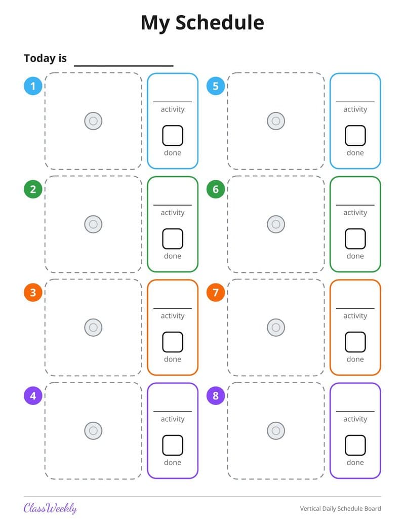 Vertical Daily Schedule Board - Kindergarten Visual Schedules worksheet preview