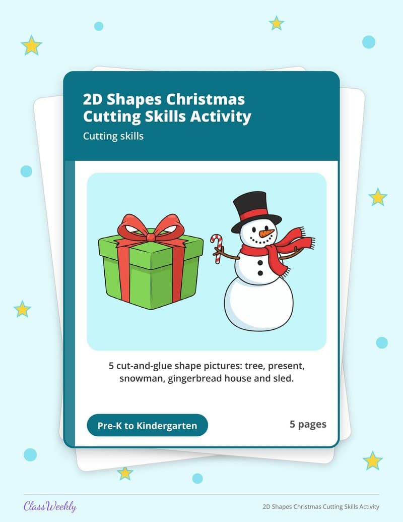 2D Shapes Christmas Cutting Skills Activity - Kindergarten Writing printable preview