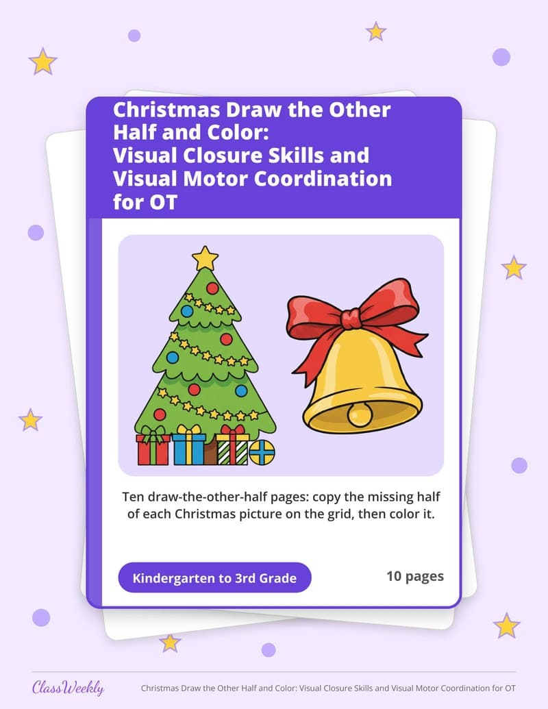 Christmas Draw the Other Half and Color: Visual Closure Skills and Visual Motor Coordination for OT - 2nd Grade Writing printable preview