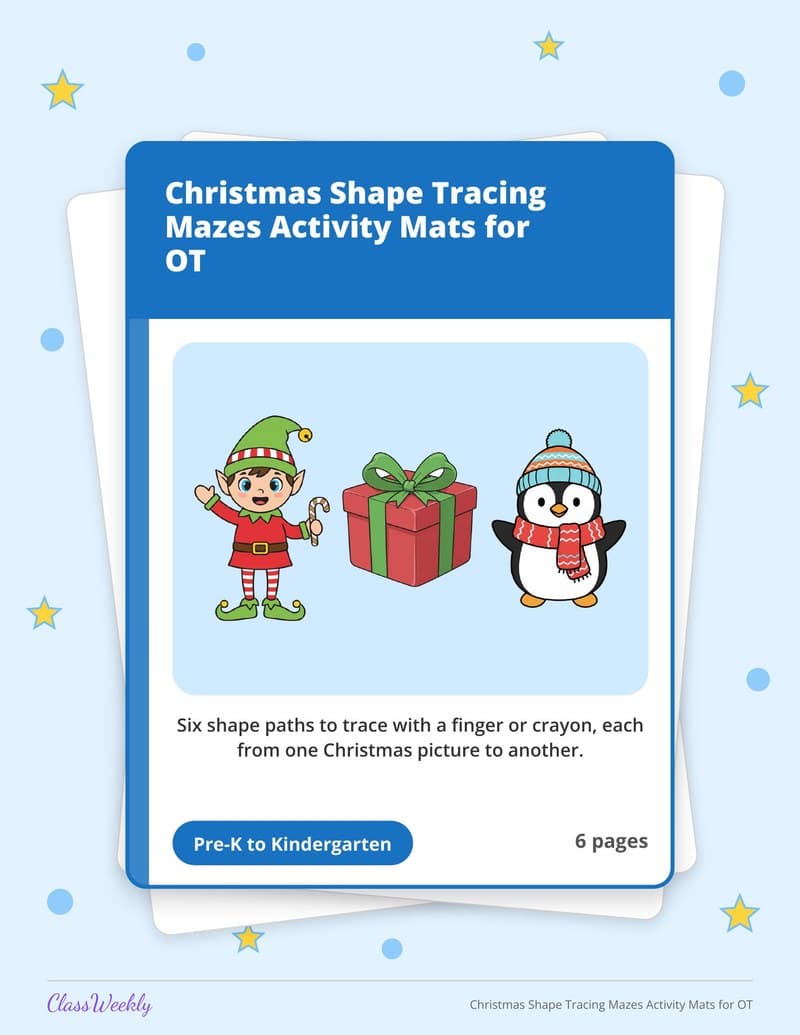 Christmas Shape Tracing Mazes Activity Mats for OT - Kindergarten Writing printable preview
