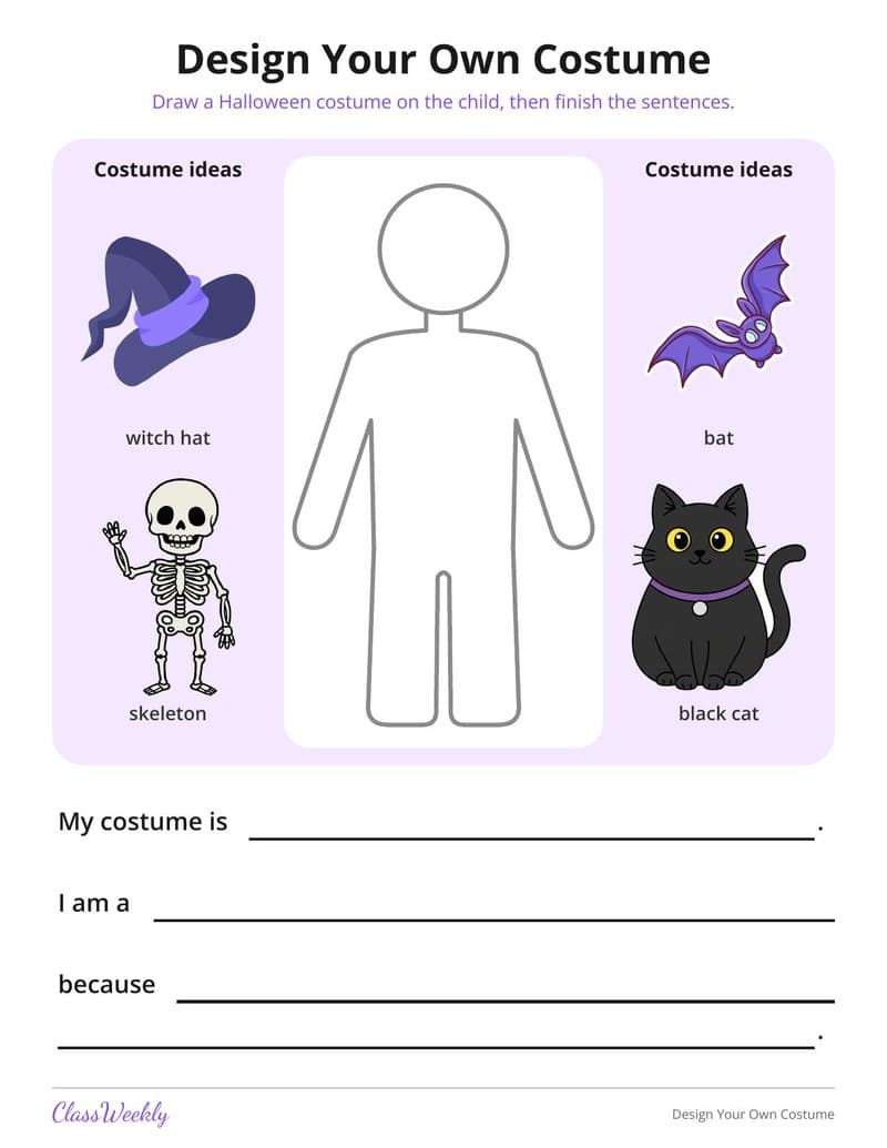 Design Your Own Halloween Costume - 1st Grade Writing worksheet preview