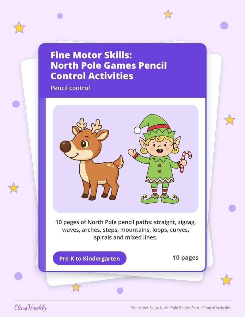 Fine Motor Skills: North Pole Games Pencil Control Activities - Kindergarten Writing printable preview