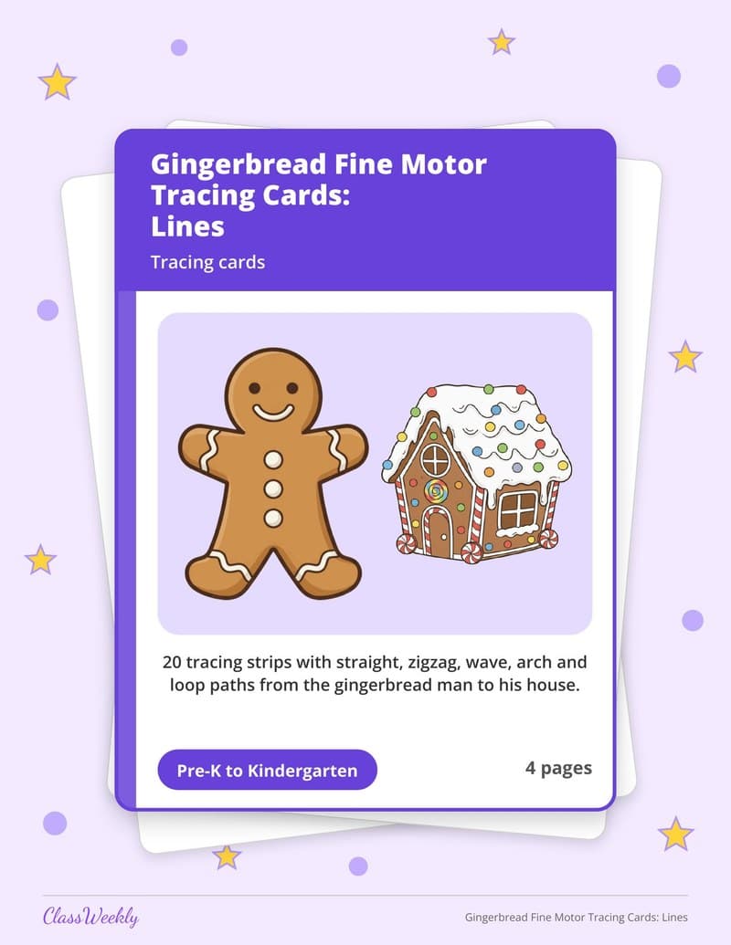 Gingerbread Fine Motor Tracing Cards: Lines - Kindergarten Writing printable preview