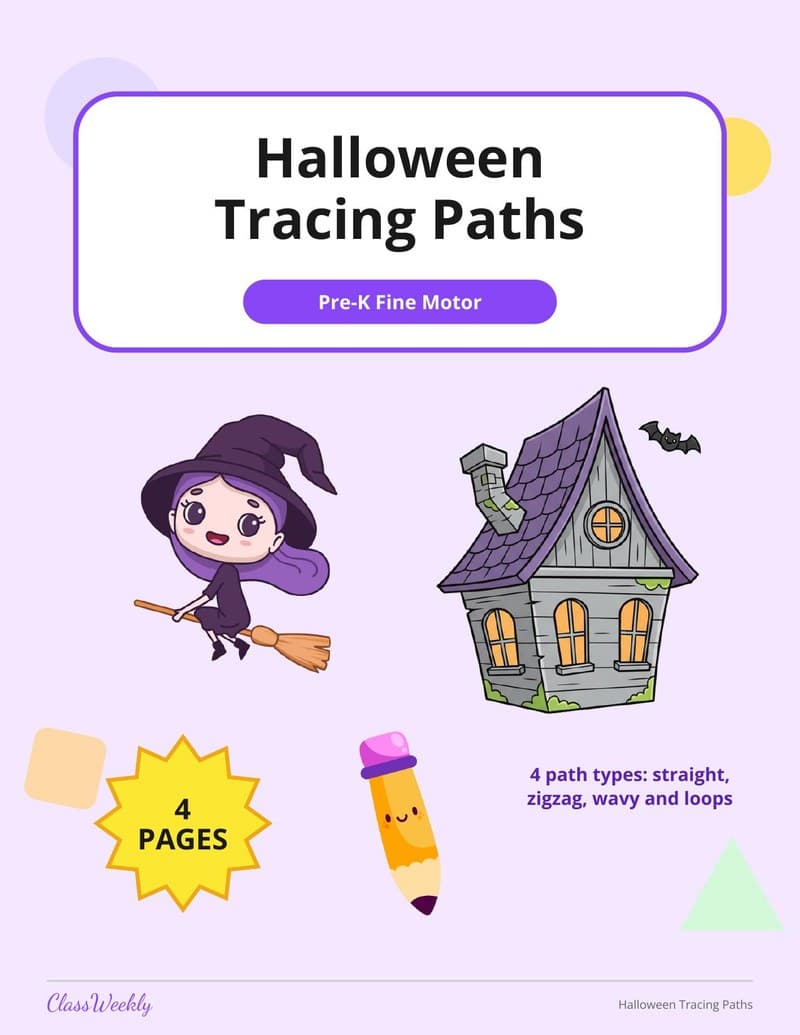 Halloween Tracing Paths for Fine Motor - Kindergarten Writing worksheet preview