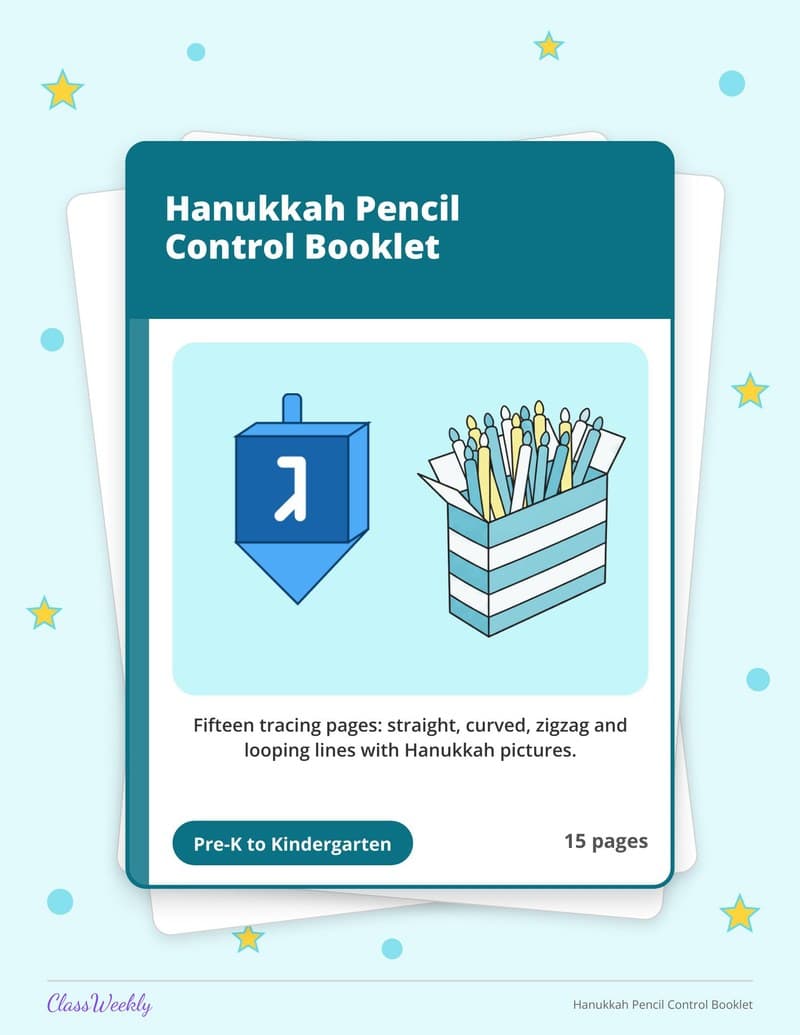 Hanukkah Pencil Control Booklet - Kindergarten Writing printable preview